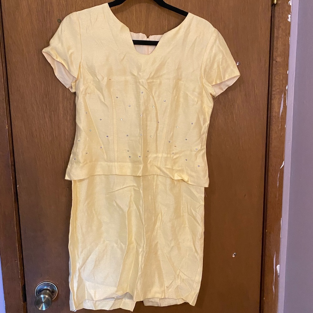 Vintage Positive Attitude Light Yellow Tiered Dress with Rhinestones
